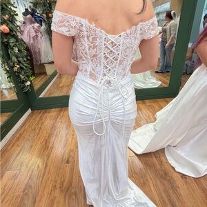 Off-Shoulder White Lace-Back Bridal Dress